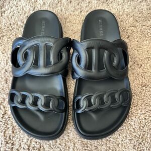 Hermes Black Nappa Extra Sandals EUC size 38